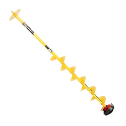Keltainen muovinen jäätäsaha punaisella ja mustalla kahvalla Scandinavian Tackle Power Rammer kaira 5