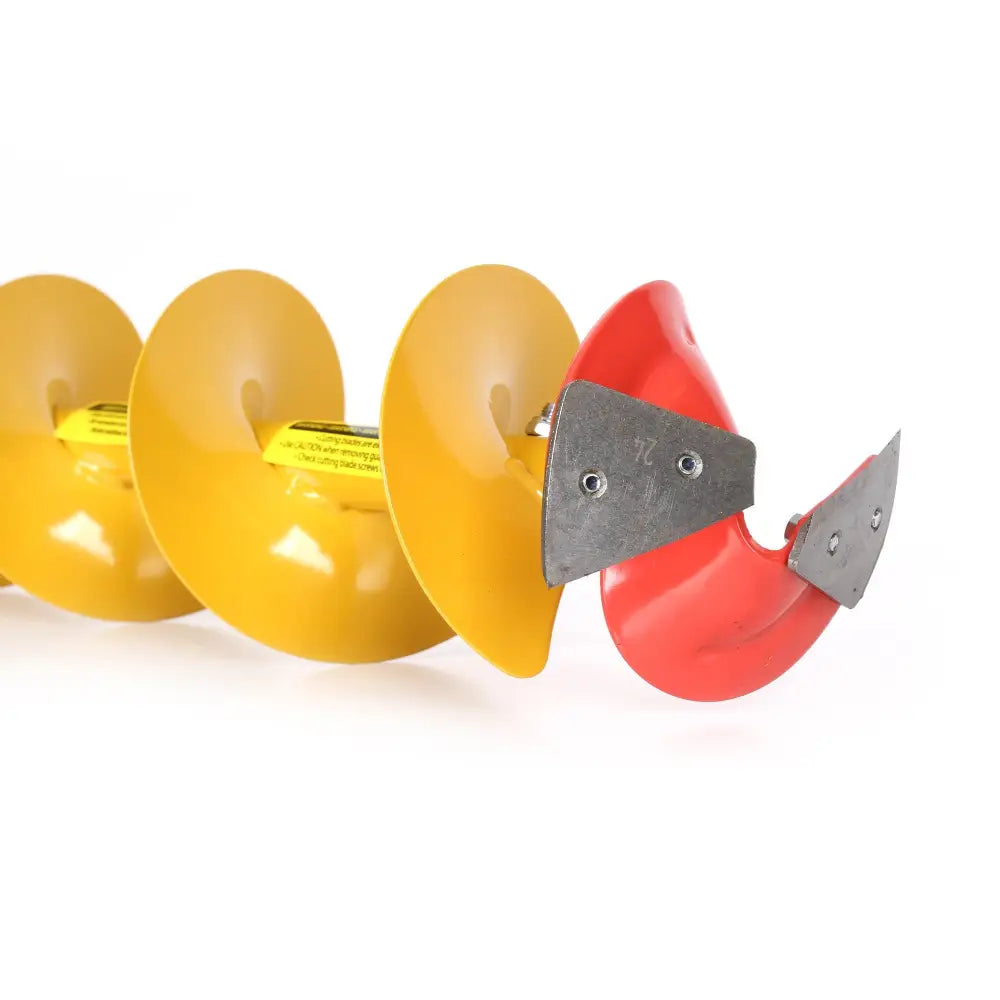 Yellow and red ice auger with spiral design for drilling frozen surfaces scandinavian tackle power rammer kaira 5