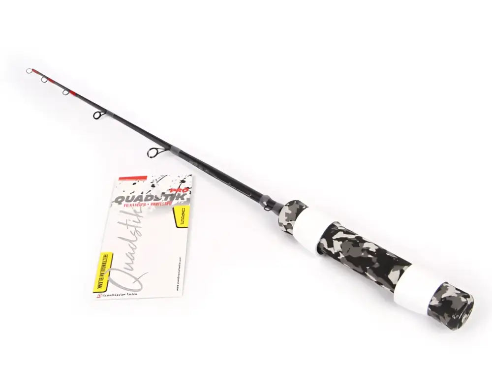 Black and white camouflage-patterned Scandinavian Tackle Quadstik 20 inch fishing rod with slender design
