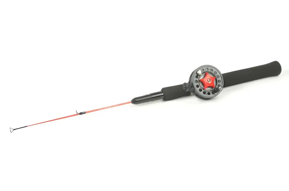 Mustan pilkkivavan ja punaisen hopean kelan yhdistelmä wildpoint outdoors merkiltä scandinavian tackle vertical champion combo 60mm