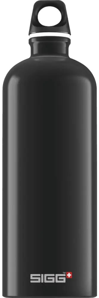 Sigg traveller black 1,0 l musta matta vesipullo hopeanvärisellä kannella