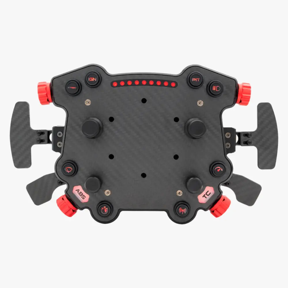 Black carbon fiber racing flight stick with red accented buttons and levers from simagic gt pro hub k