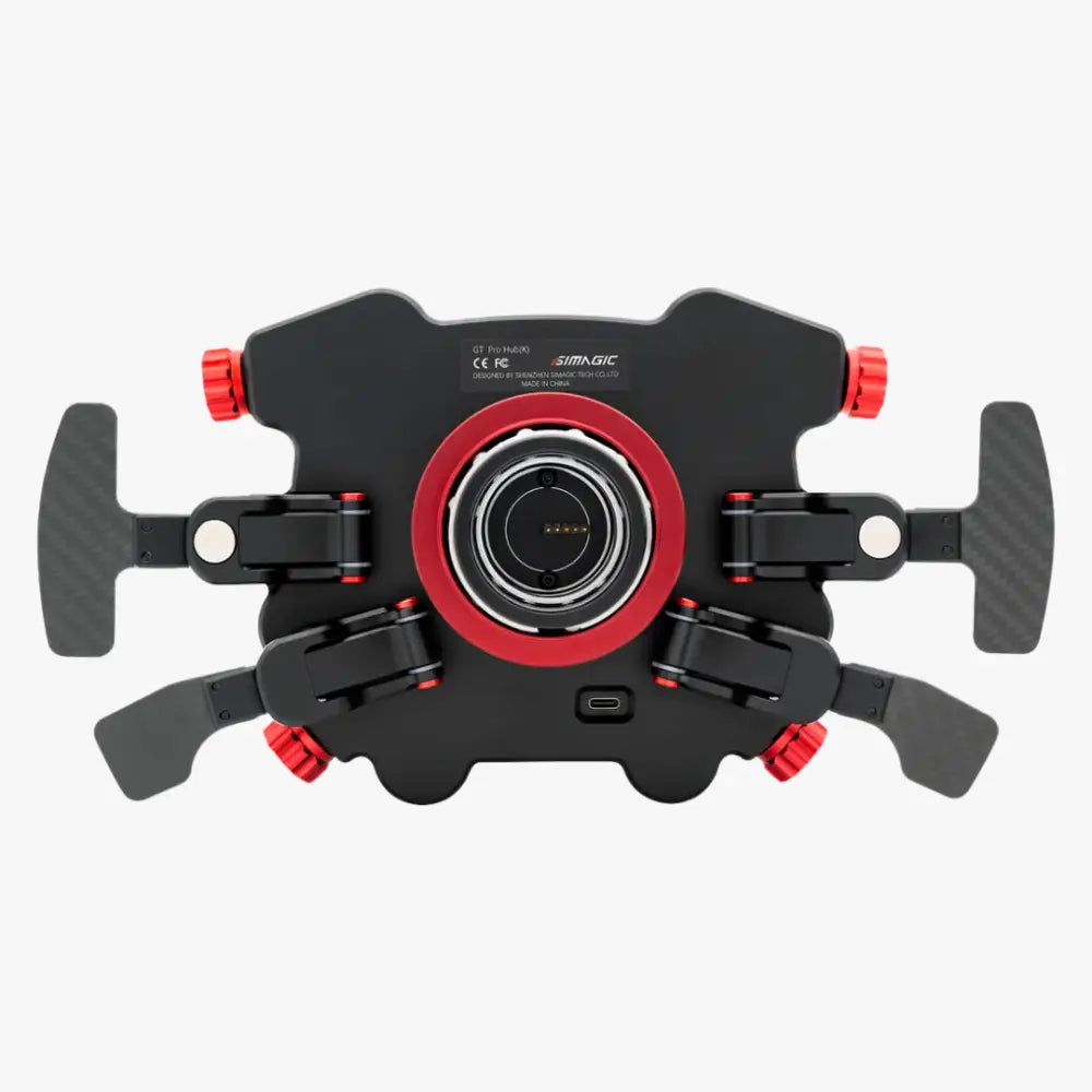 Simagic gt pro m64n kameran kahva musta ja punainen carbonfiber kahvoilla ja säädettävillä puristimilla