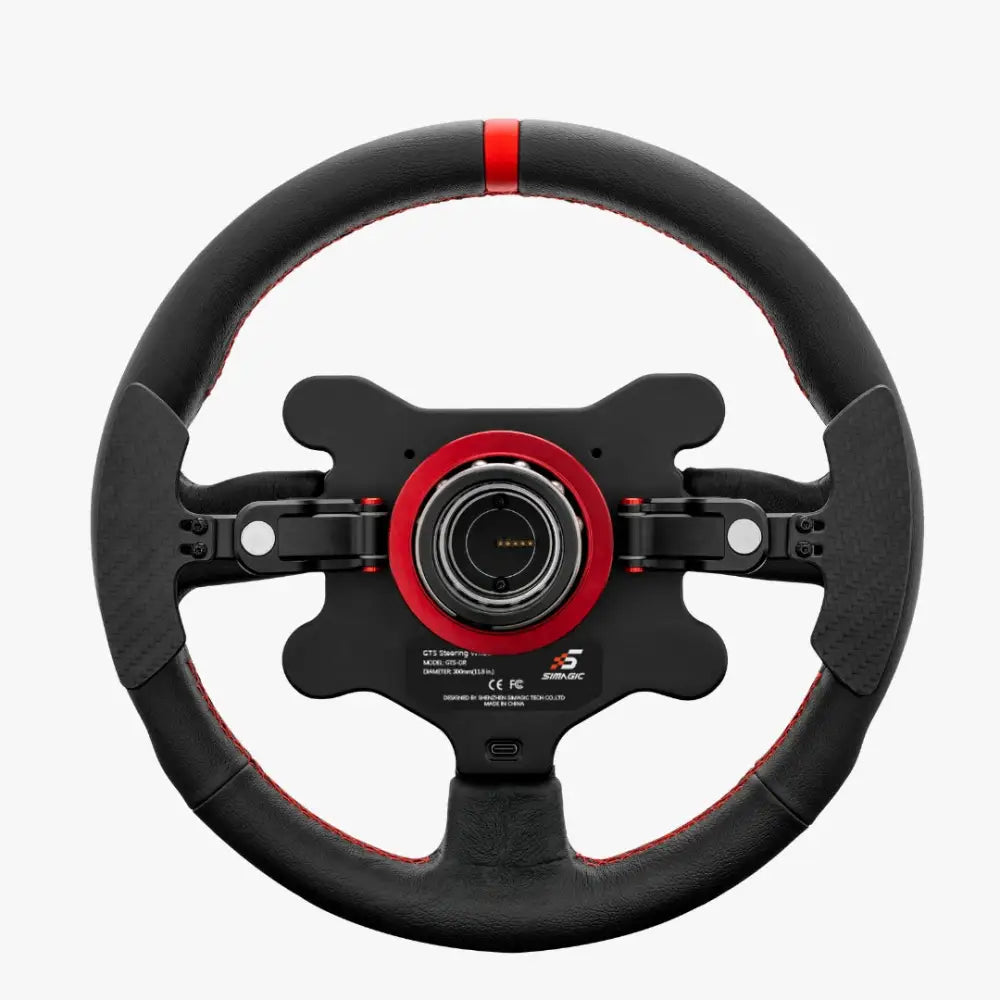 Simagic gts rounded steering wheel black and red leather wrapped simagic cts rim with central hub