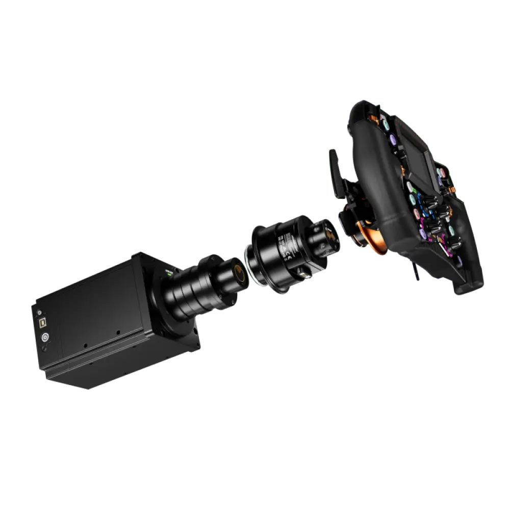 Black simagic maglink pro extend racing wheel with colorful buttons and sleek mechanical design for sim racing