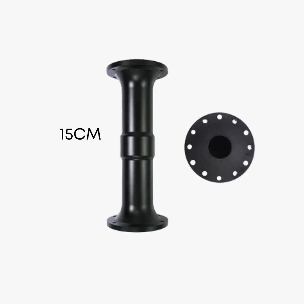 Black 15cm industrial pipe flange assembly with threaded ends and bolt hole plate for simagic motor shaft extender