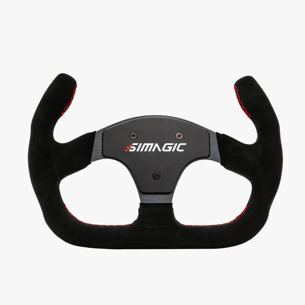 Simagic p-325c c-muotoinen ohjauspyörän reuna 325 mm musta nahka punaisilla saumoilla ja mattamusta keskilautanen