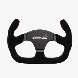 Simagic p-325c c-muotoinen ohjauspyörän reuna 325 mm musta nahka punaisilla saumoilla ja mattamusta keskilautanen
