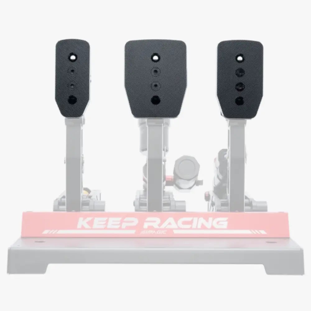 Mustan hiilikuitukuvioidun simagic p1000 dual flat urheilupoljinsarjan hopeiset metallijalustat ja pinkki keep racing -pohja