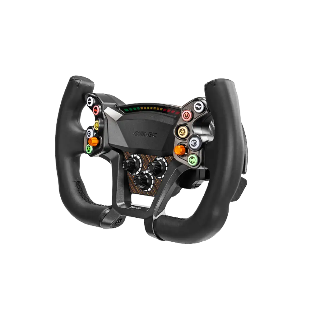 Simagic Zeus GT steering wheel mustan kilpa-autotyylin ohjauspyörä jossa värikkäät napit ja hiilikuituominaisuudet