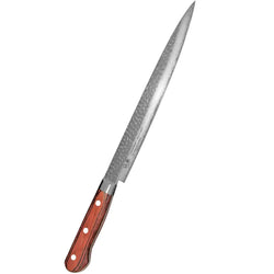 Suncraft Senzo damascus universal siivutusveitsi 24 cm terällä damaskoksen terästä ja punertavalla puukahvalla