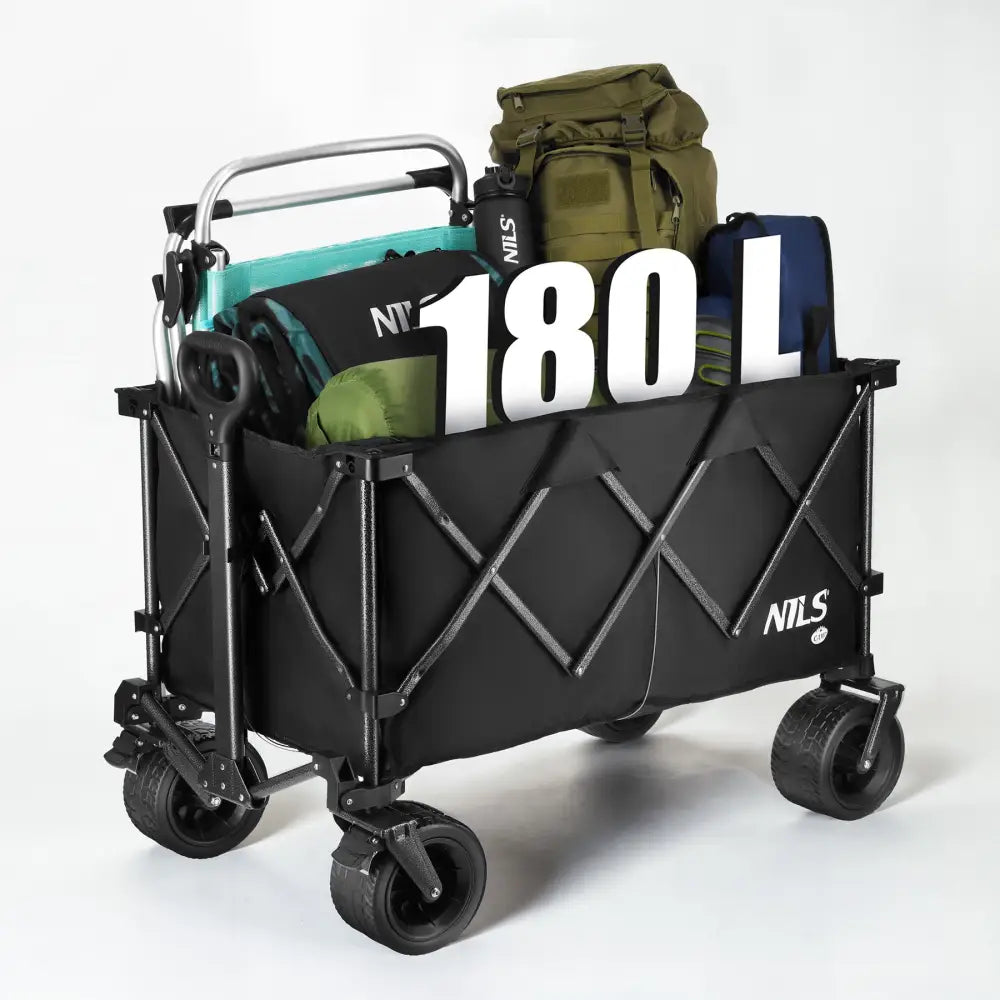 Taitettava kärry musta xxl 180l nc2604 nils camp - vetokärry kärry retkeilyvarusteet verkkokaupasta 139 €