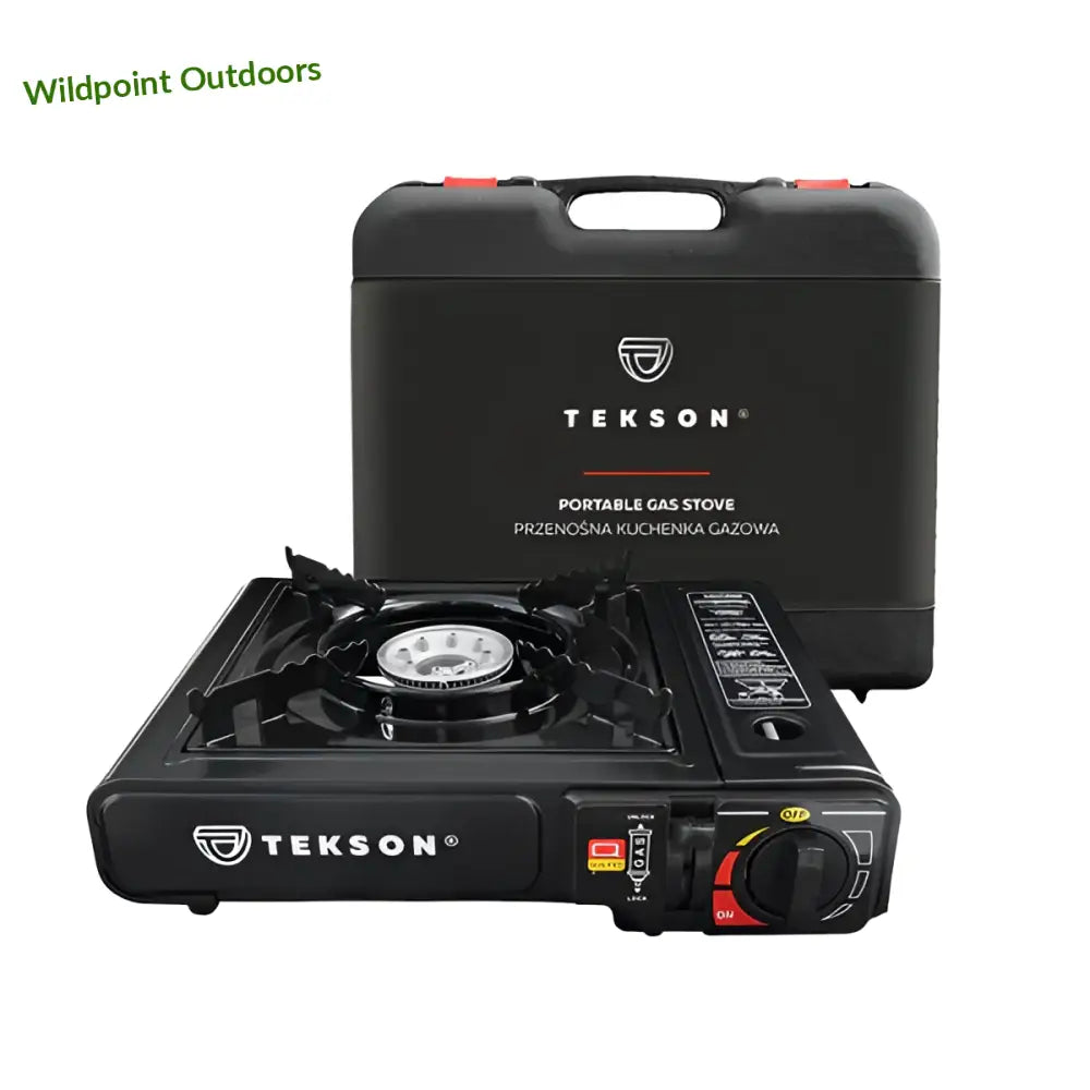 Tekson kannettava kaasuliesi muovikotelolla ja kaasupolttimella - retkeily 26 €