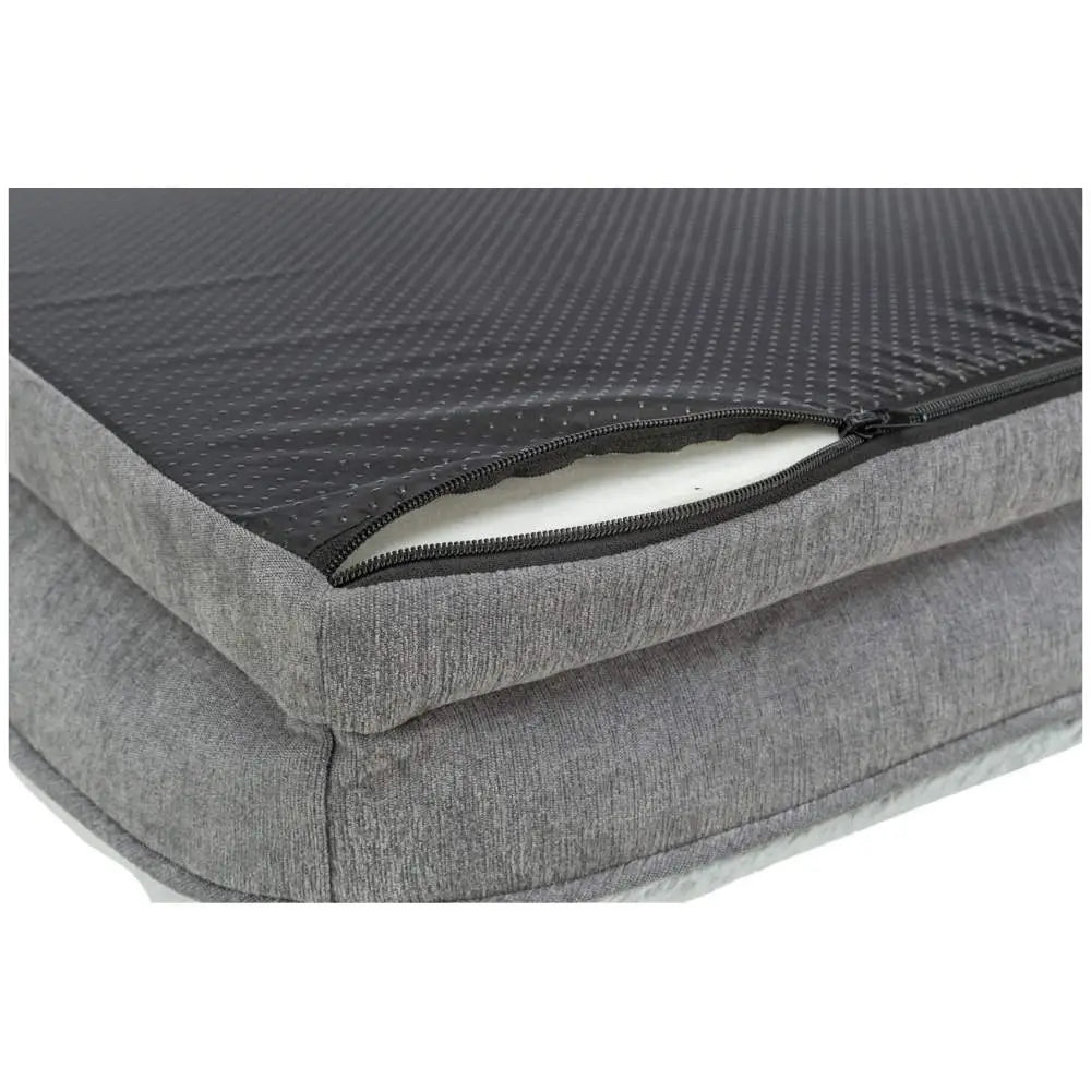 Gray upholstered orthopedic memory foam pet bed trixie ortopedinen memory foam peti lino with textured black top and white padding
