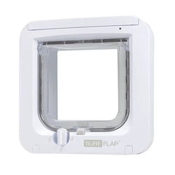 Valkoinen sureflap lemmikin mikrosiruluukku 21x21 cm kirkkaalla suorakaiteen muotoisella läpällä pyöristetyillä reunoilla