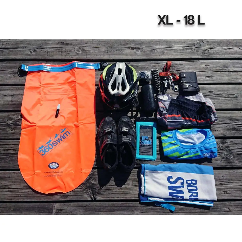 Ultra drybag buoy kirkkaan oranssi 360swim xl koko ilmatäytteinen uimaliivi sinisellä vetoketjulla ja mustalla pumppulla