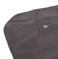 Dark gray fabric garment bag väinö bunker 6 with gold-toned metal grommet in stitched square patch