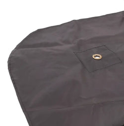 Dark gray fabric garment bag väinö bunker 6 with gold-toned metal grommet in stitched square patch