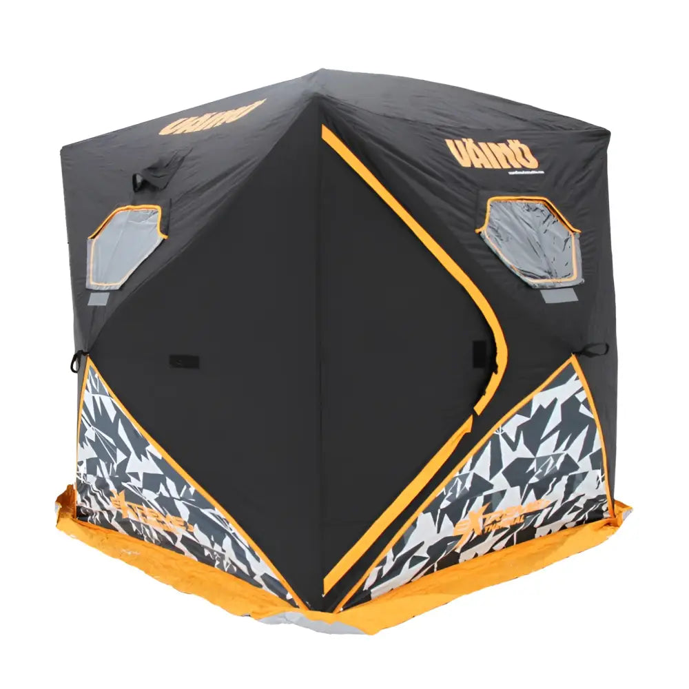 Väinö bunker thermal extreme 3 musta ja oranssi jäätelämökki valkoisilla geometrisillä kuvioilla alaosassa