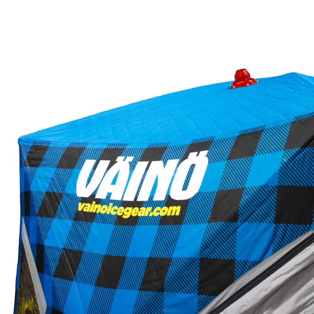 Sinimusta ruudullinen väinö-brandillä varustettu kangasväri väinö ice lodge 600 pilkkiteltta