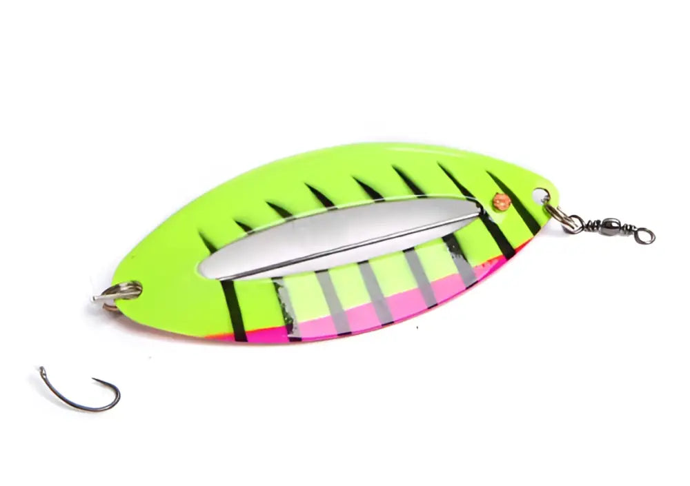 Väinö tanabru 85mm 13g isokokoiset rautulätkät valoaukolla. - green zebra - retkeilyvarusteet verkkokaupasta 6,75 €