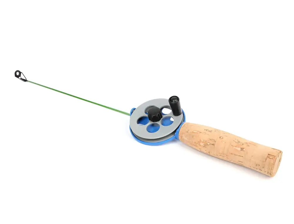 Sininen ja hopea fiskars pilkkivapa väinö uva 50mm kiristettävällä puolalla ja korkkikahvalla