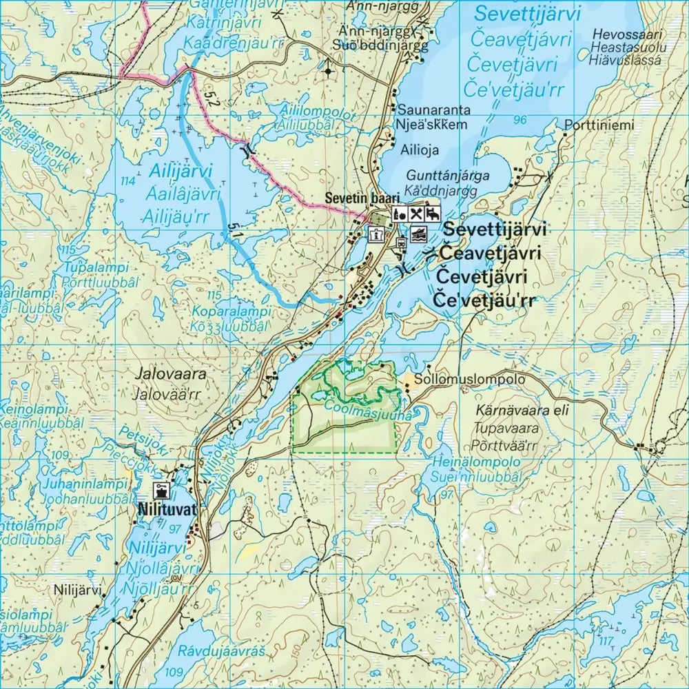 Topografinen kartta sevettijärven alueesta suomessa lakes rivers ja maaston korkeuskäyrät vätsäri kessi 1 50 000