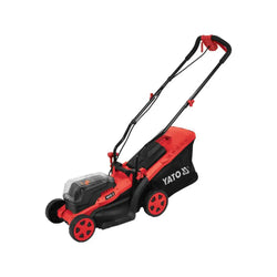 Punainen ja musta yato akkuruohonleikkuri 2 x 18v 34 cm runko modernilla ja tyylikkäällä muotoilulla